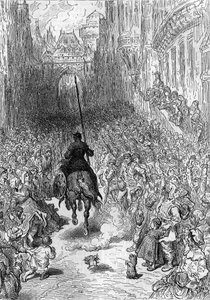 Zeichnung von Gustave Dore (1832-1883) für das Gedicht „Rasender Roland“ („Orlando furioso“) (16. Jahrhundert) von Ludovico Ariosto, bekannt als der Ariosta. Gravur in „Le Journal de la jeunesse“ von Gustave Dore