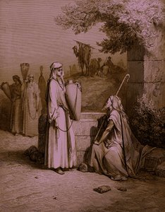 Eliezer und Rebekka, Gravur von Doré - Bibel