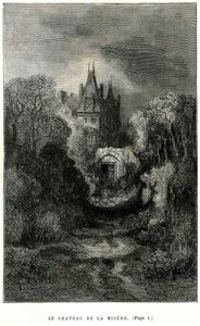 Illustration von Gustave Doré im Frontispiz des Romans von Théophile Gautier „Der Kapitän Fracasse“. Charpentier-Ausgabe 1863. Das Schloss der Misere, Heimat des Barons von Sigognac.