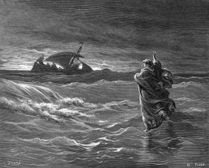 Stich von Jesus, der auf dem Wasser geht von Gustave Dore