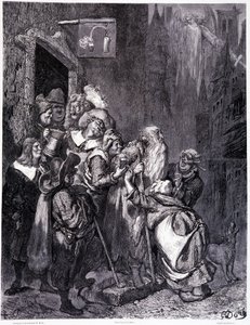 Tritt in dieses Gasthaus ein, Tafel IV - Illustration von Gustave Doré für La légende du Juif errant von Pierre Dupont, Paris 1862