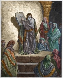Esra der Schriftgelehrte liest dem Volk das Gesetz vor - Gravur in „Die illustrierte Bibel“ von Gustave Doré - Gravur aus „Die Doré-Bibel“ von Gustave Dore