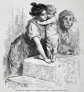Familie aus dem Vorort Macarena in Sevilla - gezeichnet von Gustave Doré, in „Le Tour du monde“, 2. Woche 1865