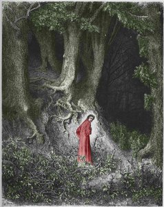 Erster Gesang der Hölle: Der Dichter Dante befindet sich in einem Wald. Illustration von Gustave Doré von Gustave Dore