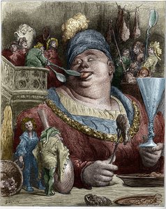 Gargantua, Figur aus den Romanen von François Rabelais (1494-1553), französischer Schriftsteller. Illustration von Gustave Doré (1832-1883)
