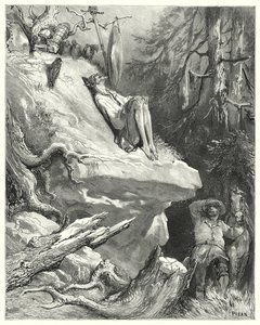 Gustave Dorés Don Quixote: "Ach!" antwortete Sancho, "Ich fand ihn in seinem Hemd, mager, blass und fast verhungert, seufzend nach seiner Dame Dulcinea" von Gustave Dore