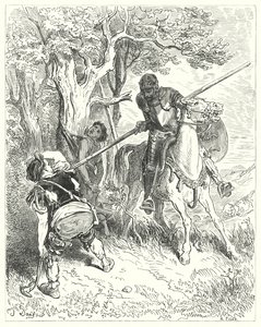Gustave Dorés Don Quixote: "Bei der Sonne, die scheint, habe ich große Lust, dich mit meiner Lanze durch den Körper zu stechen" von Gustave Dore