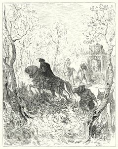 Gustave Dorés Don Quixote: "Er stellte sich direkt vor die Tür des Käfigs" von Gustave Dore