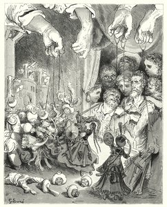 Gustave Dorés Don Quixote: "Beobachte, was für eine riesige Menge glänzender Pferde aus der Stadt strömt, um die christlichen Liebenden zu verfolgen" von Gustave Dore
