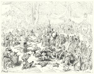 Don Quijote: "Der arme Sancho folgte seinem Herrn mit schwerem Herzen" (Gravur) von Gustave Dore