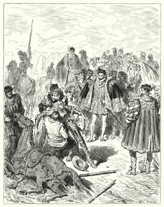 Sie fanden ihn blass und in kaltem Schweiß (Illustration von Don Quixote) von Gustave Dore