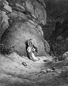 Hagar und Ismael, Gravur von Doré