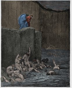 Inferno, Gesang 18: Liebhaber und Schmeichler im achten Kreis, Illustration aus "Die Göttliche Komödie" von Dante Alighieri, 1885