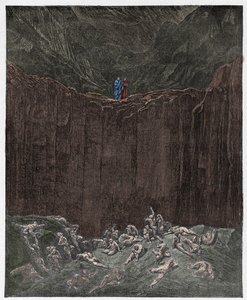 Inferno, Gesang 29: Die gefolterten Fälscher im Tal, Illustration aus "Die Göttliche Komödie" von Dante Alighieri, 1885