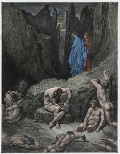 Inferno, Gesang 29: Virgil tadelt Dantes Neugier, Illustration aus "Die Göttliche Komödie" von Dante Alighieri, 1885