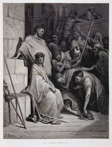 Beleidigungen für Christus während seines Prozesses, Illustration aus der Dore-Bibel von Gustave Dore