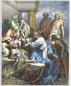 Jesus heilt die Kranken - Gravur in „Die illustrierte Bibel“ von Gustave Doré (1832-1883) - Gravur aus „Die Doré-Bibel“
