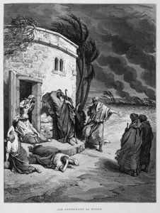 Hiob erkennt sein Unglück, Illustration aus der Dore-Bibel von Gustave Dore