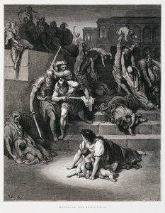 König Herodes befiehlt das Massaker an den Unschuldigen, Illustration aus der Dore-Bibel von Gustave Dore