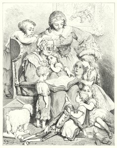 Das Vorlesen von Geschichten in der Familie (Gravur) von Gustave Dore