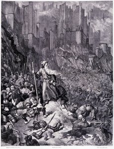 Les batailles, Platte IX - Illustration von Gustave Doré (1832-1883), für La légende du Juif errant von Pierre Dupont, Ausgabe Librairie du magasin pittoresque, Paris 1862 von Gustave Dore