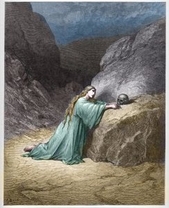 Die reuige Maria Magdalena - Gravur in „Die illustrierte Bibel“ von Gustave Doré (1832-1883) - Gravur aus „Die Doré-Bibel“ von Gustave Dore
