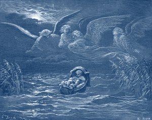 Moses am Nil, Gravur von Doré - Bibel von Gustave Dore