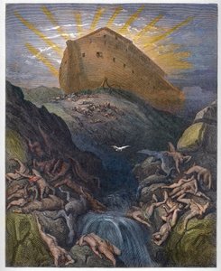 Noahs Arche - Die Taube aus der Arche gesandt - Die Taube aus der Arche Noah gesandt - Gravur aus „Die illustrierte Bibel“ von Gustave Doré (1832-1883) - Gravur aus „Die Doré-Bibel“ von Gustave Dore