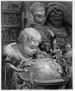 Pantagruel folgt einem Geografiekurs - in „Gargantua“ von Rabelais, ill. Gustave Doré