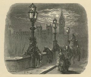 Menschen und Kutschen auf der Westminster Bridge von Gustave Dore