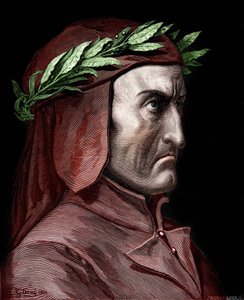 Porträt von Dante Alighieri (1265-1321), italienischer Schriftsteller. Gravur von Gustave Doré aus dem Jahr 1860