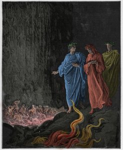 Purgatorio, Gesang 25: Die Dichter im siebten Kreis, Illustration aus "Die Göttliche Komödie" von Dante Alighieri, 1885