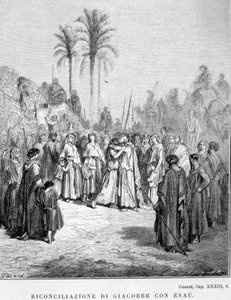 Versöhnung von Jakob und Esau. Genesis, XXXIII, 4. Illustration von Gustave Doré. von Gustave Dore