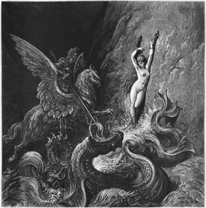 Ruggiero rettet Angelica, Illustration aus Canto X von 