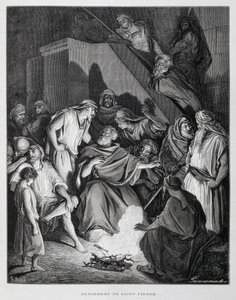 Der heilige Petrus verleugnet Christus, Illustration aus der Dore-Bibel von Gustave Dore