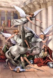 Satz biblischer Lehrpostkarten aus den 50er Jahren, nach den Schönen Künsten: hier nach "Heliodorus aus dem Tempel vertrieben" von Gustave Doré