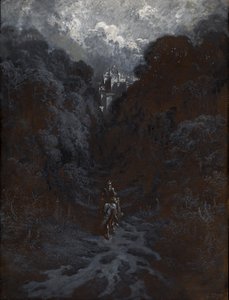 Sir Lancelot nähert sich der Burg von Astolat von Gustave Dore