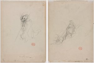 Skizze für "Der Wolf wurde zum Hirten" (recto) Skizze einer Jagdszene (verso) von Gustave Dore