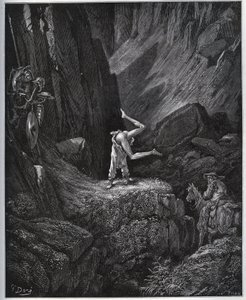 Die akrobatische Buße von Don Quijote in der Sierra Morena - aus „Don Quijote de la Mancha“ von Miguel Cervantes (1547-1616) - Holzschnitt nach einer Zeichnung von Gustave Doré von Gustave Dore