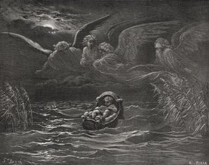 Das Kind Moses am Nil, Exodus 2:1-4, Illustration aus Dore