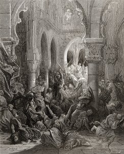 Die Kreuzfahrer massakrieren die Einwohner von Caesarea, Illustration aus 