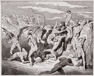 Die Göttliche Komödie (La Divina Commedia, La Divine Comedie), Inferno, Gesang 18: Teufel und Verführer - von Dante Alighieri (1265-1321) - Illustration von Gustave Dore (1832-1883)