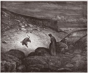 Die Göttliche Komödie (La Divina Commedia), Inferno, Gesang 1: Der Panther am Anfang des Aufstiegs - von Dante Alighieri (1265-1321) - Illustration von Gustave Doré (1832-1883)