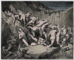 Die Göttliche Komödie (La Divina Commedia), Inferno, Gesang 24: Die von Schlangen gequälten Diebe - von Dante Alighieri (1265-1321) - Illustration von Gustave Doré (1832-1883)