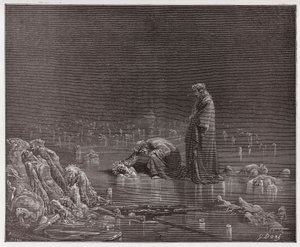 Die Göttliche Komödie, Inferno, Gesang 32: Dante spricht den Verräter Bocca degli Abati an - von Dante Alighieri (1265-1321) - Illustration von Gustave Doré (1832-1883) von Gustave Dore