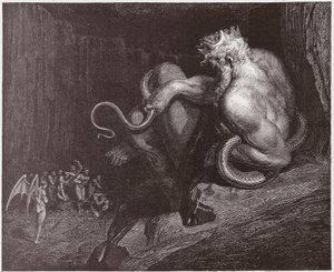 Die Göttliche Komödie, Inferno, Gesang 5: Minos richtet über die Vergehen und schickt die Seelen - von Dante Alighieri (1265-1321) - Illustration von Gustave Doré (1832-1883) von Gustave Dore