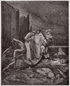 Die Göttliche Komödie, Inferno, Gesang 8: Die Seele des Florentiners Philippo Argenti begegnet den Dichtern am Styx - von Dante Alighieri (1265-1321) - Illustration von Gustave Doré (1832-1883)