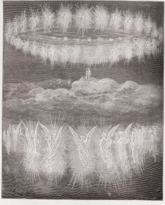Die Göttliche Komödie (La Divina Commedia), Paradiso, Gesang 12: Die Ringe der verherrlichten Seelen in der Sonne - von Dante Alighieri - Illustration von Gustave Dore von Gustave Dore