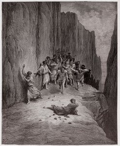 Die Göttliche Komödie, Purgatorio, Gesang 15: Dantes Vision der Steinigung des Stephanus - von Dante Alighieri (1265-1321) - Illustration von Gustave Doré (1832-1883) von Gustave Dore