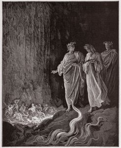 Die Göttliche Komödie (La Divina Commedia), Purgatorio, Gesang 25: Die Dichter im siebten Kreis - von Dante Alighieri - Illustration von Gustave Dore von Gustave Dore
